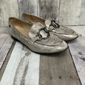 BOSI Shoes EU 38 US 7.5 Metallic Silver Leather Loafers Chain Round Toe Glam Y2k